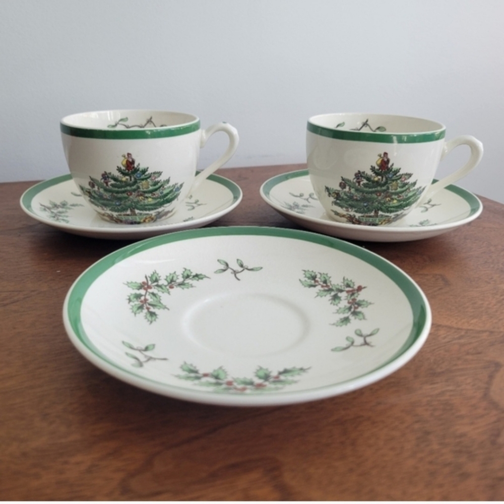Vintage Spode England & Copeland Spode England Christmas tree pattern tea cups